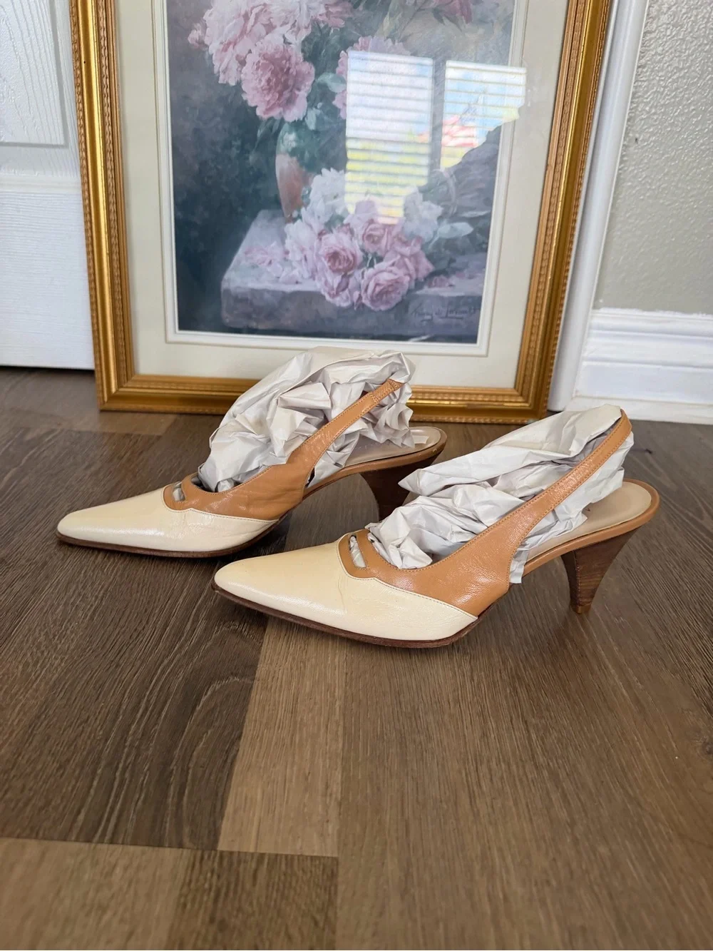 Vintage Mazzini Two toned Italian leather sling back